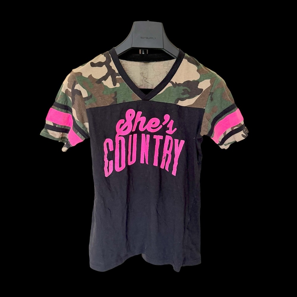 Jason Aldean Shes Country Camo Jersey T-Shirt Black Pink Womens Small